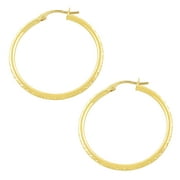 FREMADA KoolJewelry 14k Yellow, Rose, or White Gold 2x30mm Diamond-cut Hoop Earrings