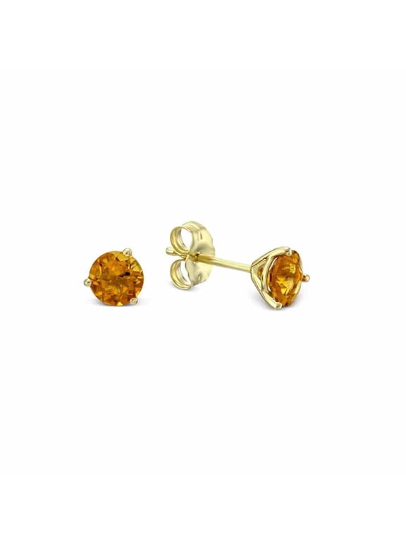 14k Yellow Solid Gold Created Citrine Round Stud Earrings 3mm Plated by Paris Jewelry