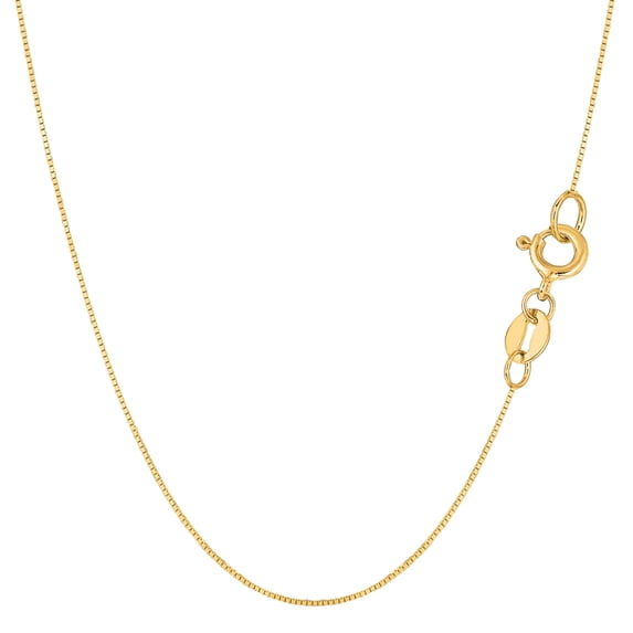 14k Yellow Solid Gold Mirror Box Chain Necklace, 0.6mm, 16"