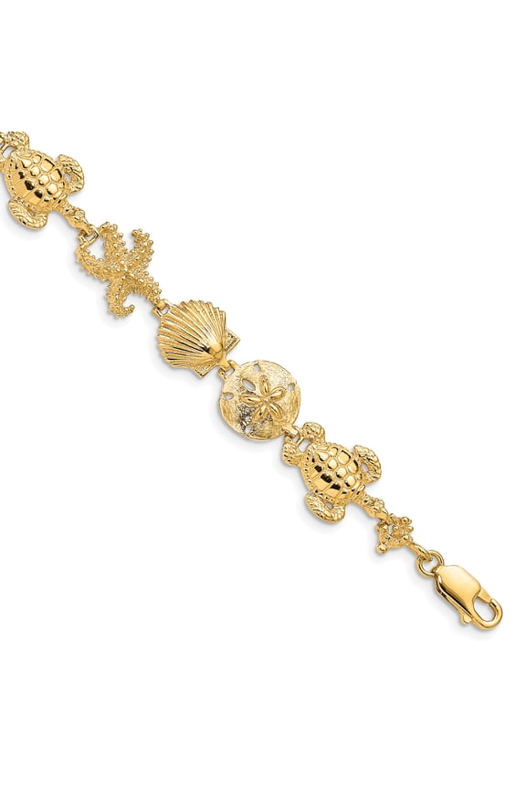 14k Yellow Solid Gold Shells and Turtles Bracelet