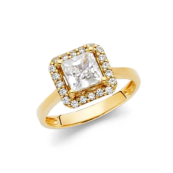 14k Yellow Solid Italian Gold CZ Fancy Princess Square Halo Wedding Ring
