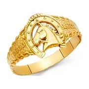 TRUST JEWELRY 14k Yellow Solid Italian Gold Good Luck Charm Horseshoe Ring 11mm