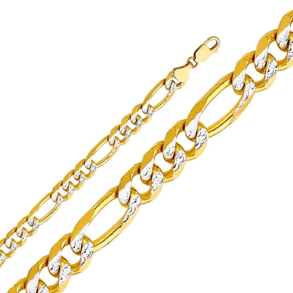 14k Yellow White Gold 9.5mm 3+1 Solid Figaro Pave Chain Link Necklace 24" Jewelry Female Unisex