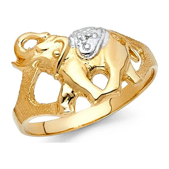 14k Yellow & White Gold Elephant Ring Good Luck Charm Band Polished Finish Two Tone 11MM Size 5.5
