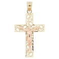 thumbnail image 1 of 14k Yellow & White Gold, Fancy Filigree Cross Jesus Christ Crucifix Pendant Religious Charm 20mm with 16" Dainty Neck Chain, 1 of 9
