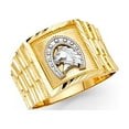 thumbnail image 1 of 14k Yellow & White Gold Horseshoe Ring w/ Horse Head Mens Lucky Band Two Tone Solid 14MM, Size 9, 1 of 1