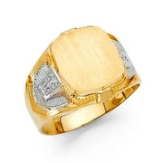 14k Yellow & White Gold Mens Fancy Ring Solid Band Polished Diamond Cut Genuine Two Tone 16MM, Size 11
