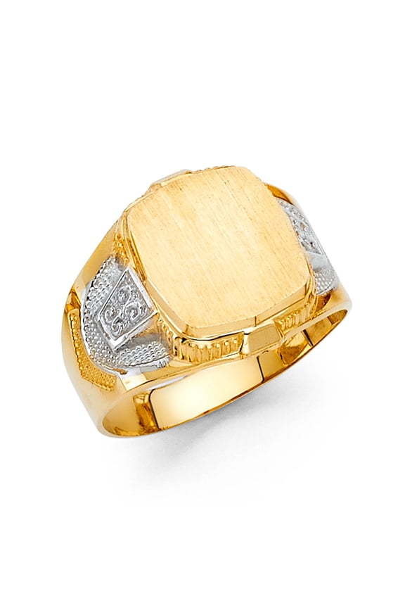 14k Yellow & White Gold Mens Fancy Ring Solid Band Polished Diamond Cut Genuine Two Tone 16MM, Size 11