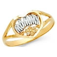 thumbnail image 1 of 14k Yellow & White Gold Mommy Heart Ring Mothers Day Love Band Polished Floral Design Solid 9MM, Size 7, 1 of 1