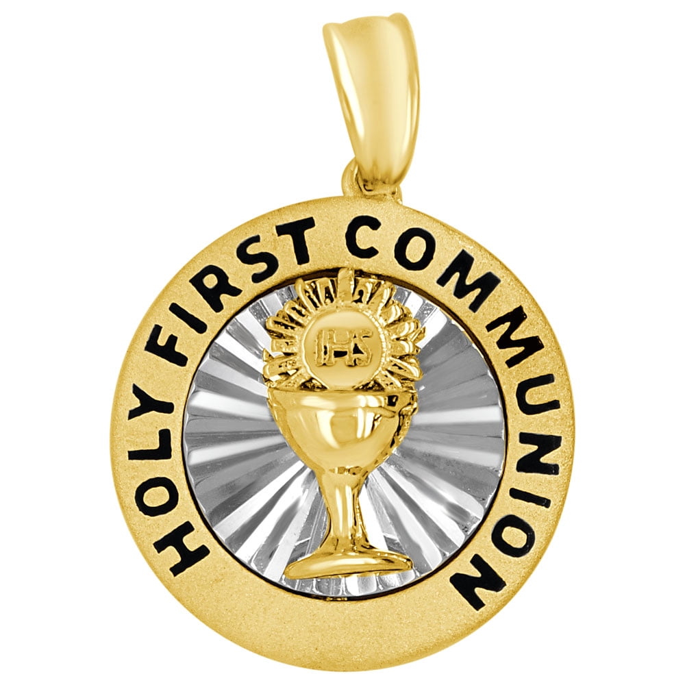 First Communion Chains 14k Yellow & White Gold, My First Communion Religious Pendant Black ...