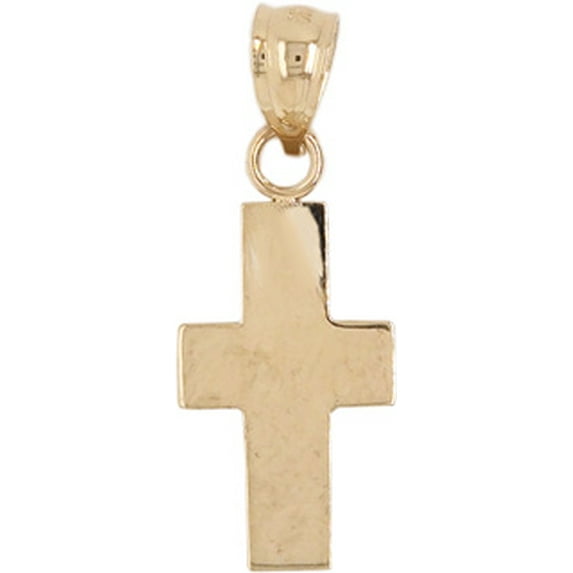 14k Yellow Gold, Small Hollow Cross Pendant Charm 10mm with 20" Dainty Neck Chain
