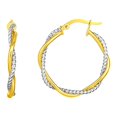 thumbnail image 1 of 14k Yellow White Gold Two Part Textured Twisted Round Hoop Earrings, 1 of 2