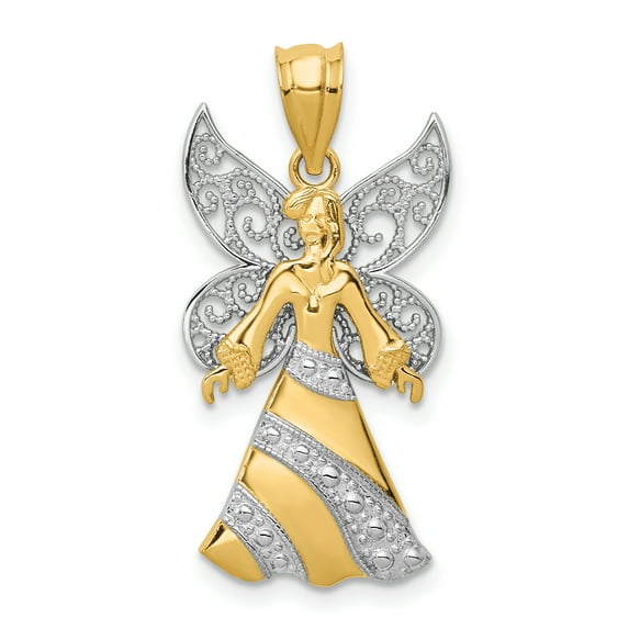14k Yellow & White Gold with Rhodium Angel Pendant