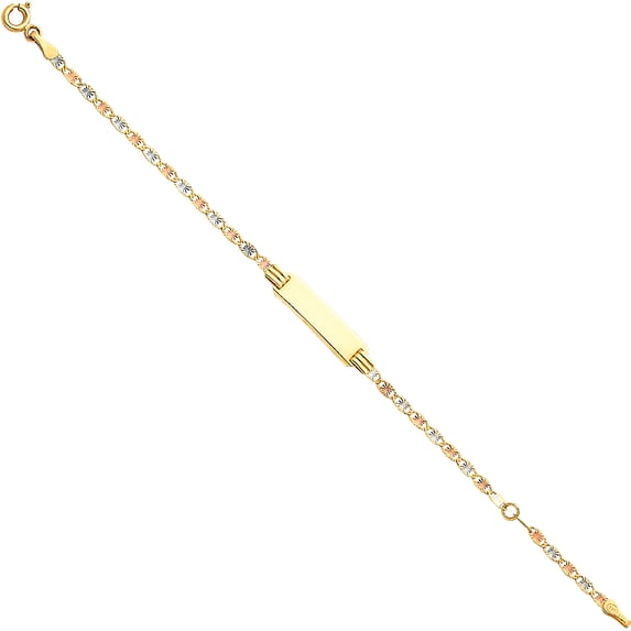 14k Yellow White Rose Gold 6" Diamond-Cut Valentino ID Bracelet High Polished Jewelry Female Unisex