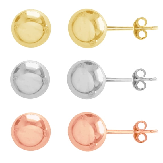 14k Yellow White Rose Gold Ball Set Earrings 4mm Stud Post 3 Pair Set