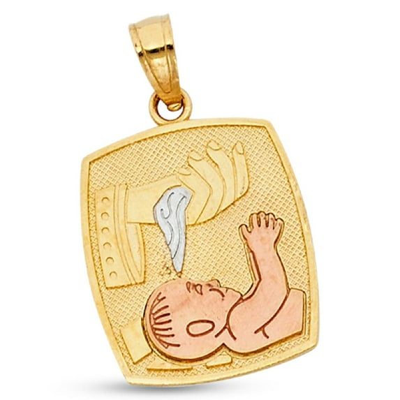 14k Yellow White Rose Gold Baptism Pendant Holy Water Charm Religious Solid Tri Color 18 x 15 mm