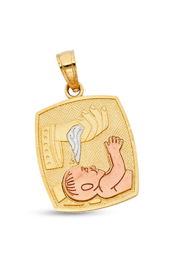 14k Yellow White Rose Gold Baptism Pendant Holy Water Charm Religious Solid Tri Color 18 x 15 mm