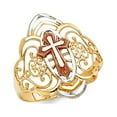 thumbnail image 1 of 14k Yellow White Rose Gold Cross Ring Religious Band Filigree Design Fancy Solid Tri Color 20MM Size 6.5, 1 of 1
