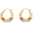 thumbnail image 1 of 14k Yellow White Rose Gold Hoop Earrings Hollow Diamond Cut Design French Lock Tri Color 22 x 21 mm, 1 of 1