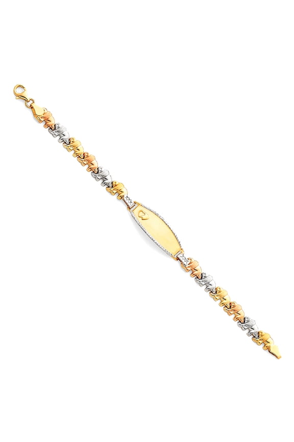 14k Yellow White Rose Gold ID Bracelet w/ Elephants 6" Tri Pear Clasp Jewelry Female Unisex