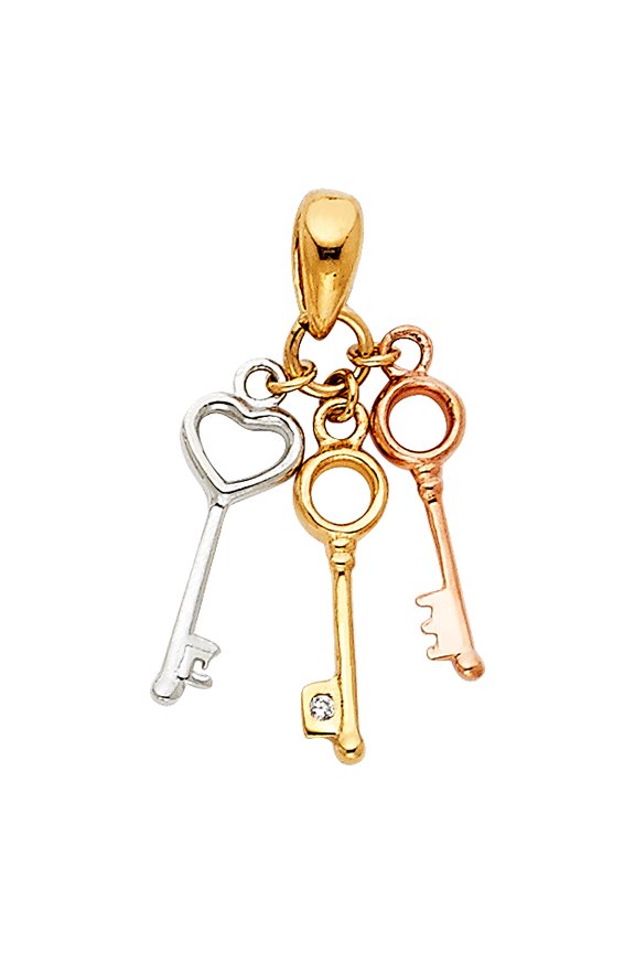 14k Yellow White Rose Gold Keys Heart Skeleton Key Set Pendant Charm Jewelry Female Unisex