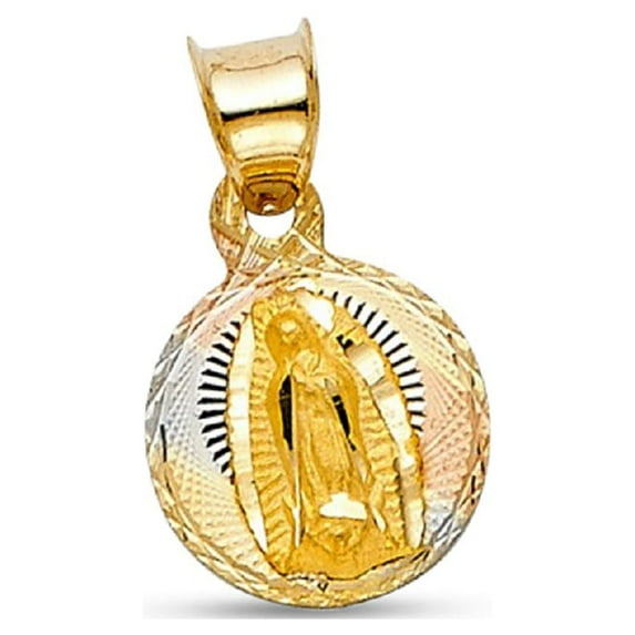14k Yellow White Rose Gold Lady Guadalupe Pendant Small Coin Charm Diamond Cut Style 13 x 10 mm