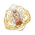 thumbnail image 1 of 14k Yellow White Rose Gold Lady Guadalupe Ring Virgin Mary Filigree Band Diamond Cut Fancy 20MM, Size 9, 1 of 1