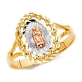 thumbnail image 1 of 14k Yellow White Rose Gold Oval Lady Guadalupe Ring Virgin Mary Diamond Cut Band Solid 15MM Size 5.5, 1 of 1