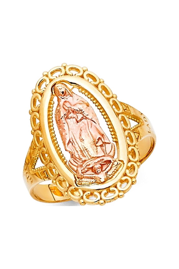 14k Yellow White Rose Gold Oval Virgin Mary Ring Lady Guadalupe Band Portrait Style Solid 20MM, Size 7.5