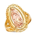 thumbnail image 1 of 14k Yellow White Rose Gold Oval Virgin Mary Ring Lady Guadalupe Band Portrait Style Solid 20MM, Size 7, 1 of 1