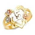 thumbnail image 1 of 14k Yellow White Rose Gold Quinceanera 15 Heart Ring Flowers Band Polished Solid Tri Color 15MM Size 7, 1 of 1