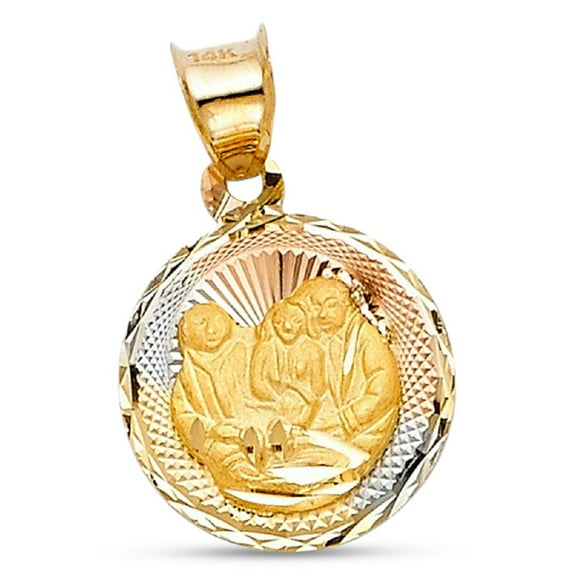14k Yellow White Rose Gold Round Baptism Pendant Religious Charm Polished Solid Tri Color 15 x 12 mm