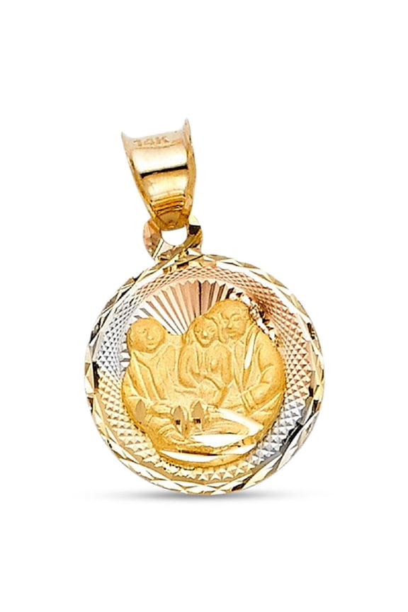 14k Yellow White Rose Gold Round Baptism Pendant Religious Charm Polished Solid Tri Color 15 x 12 mm
