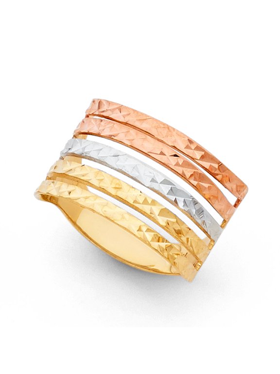 14k Yellow White & Rose Gold Semanario Five Band Ring Diamond Cut Polished Tri Color 15MM, Size 5
