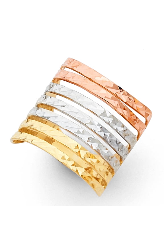 14k Yellow White Rose Gold Semanario Ring 7 Day Band Diamond Cut Polished Fancy Tri Color 20MM Size 9