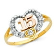 thumbnail image 1 of 14k Yellow White Rose Gold Sweet 15 Heart Ring Quince Band CZ Beaded Design Tri Color Size 8.5, 1 of 1