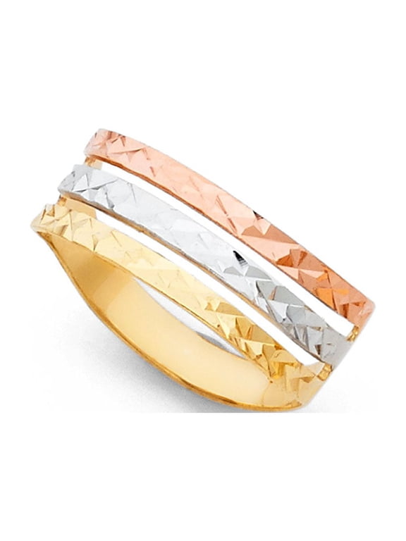 14k Yellow White & Rose Gold Three Band Semanario Ring Diamond Cut Polished Tri Color 7MM Size 9