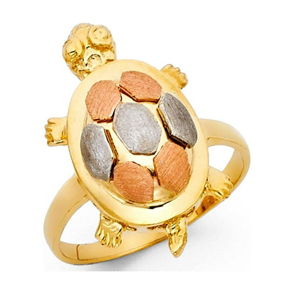 14k Yellow White Rose Gold Turtle Ring Fancy Band Polished Finish Genuine Solid Tri Color 20MM Size 7
