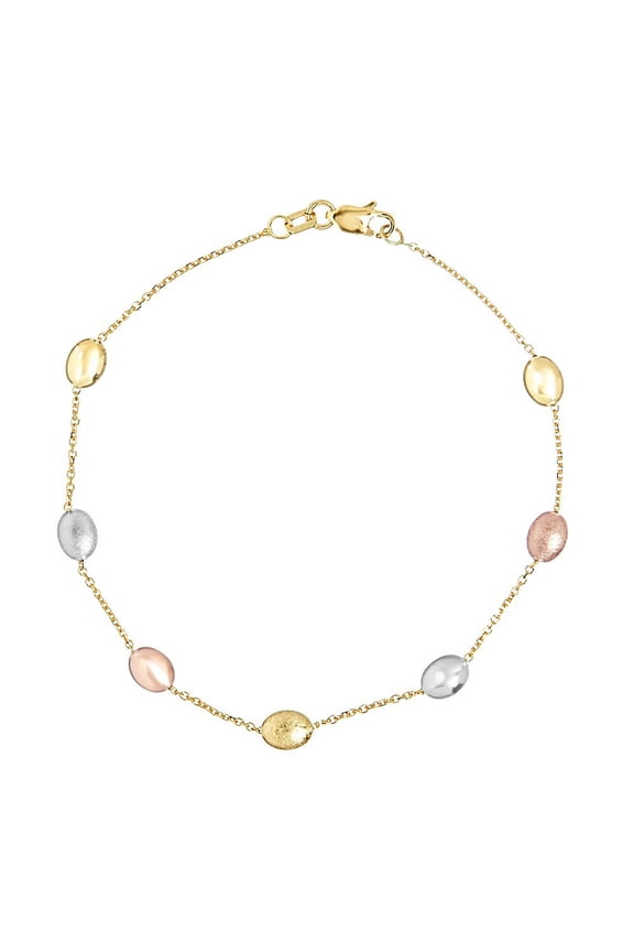 14k Yellow White and Rose Gold Tri Color Coffee Beans Fancy Bracelet - 2.2 Grams - 7.25 Inch
