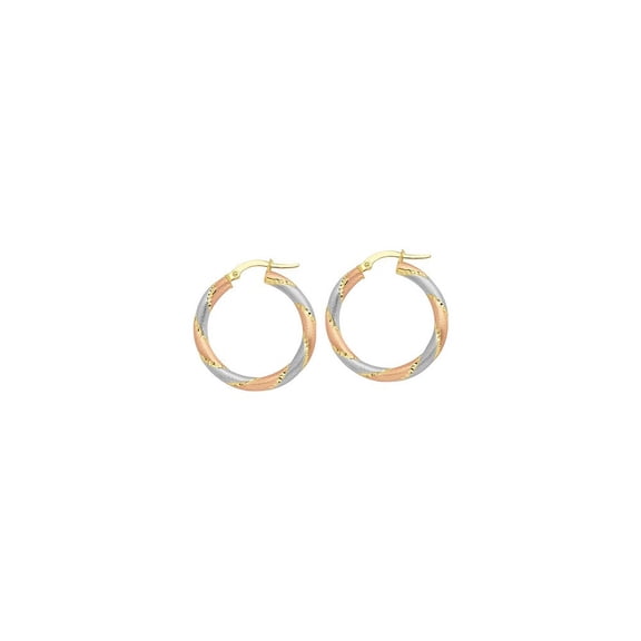 14k Yellow White and Rose Gold Tri Color Spiral Design Hoop Earrings - 1.4 Grams