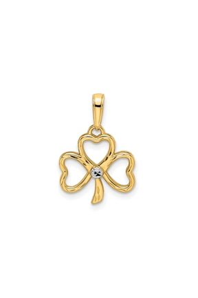 14k Yellow Gold Shamrock Heart Pendant Charm, Celtic Clover Diamond-Cut Jewelry for Women