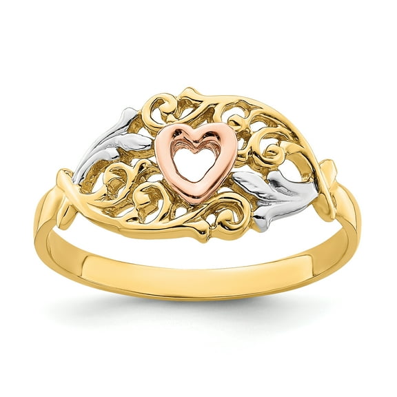 14k Yellow and Rose Gold w/White Rhodium Heart Ring K2080