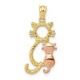 thumbnail image 1 of 14k Yellow Rose Gold Polished Diamond Cut Polished Finish Concave Shape 2-Cats Sitting Design Charm Pendant, 1 of 4