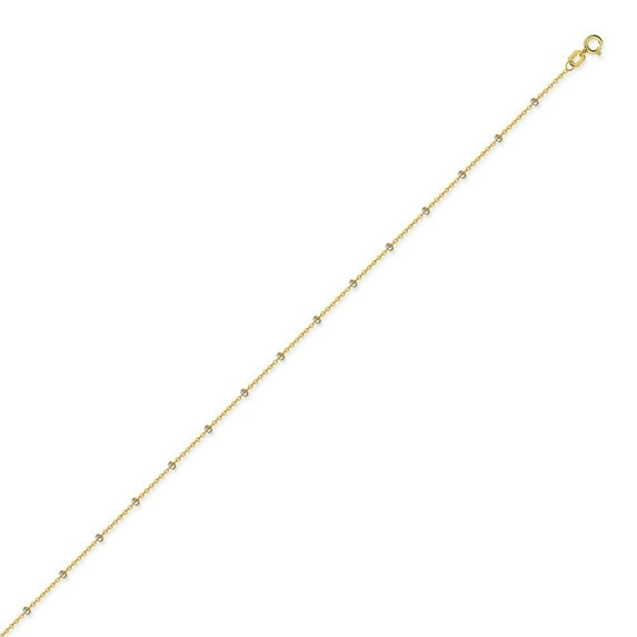 14k Yellow and White Gold Cable Chain Necklace With Beads Spring Ring Closure - 2.2 Grams - 20 Inch