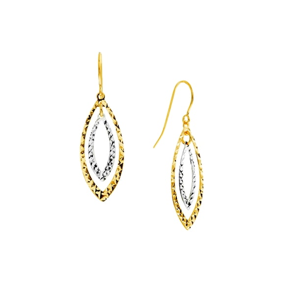 14k Yellow and White Gold Dangle Sparkle-Cut Double Marquise Shape Earrings Dangle Earring for Women