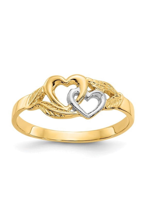 14k Yellow and White Gold Double Heart Cut-Out Ring