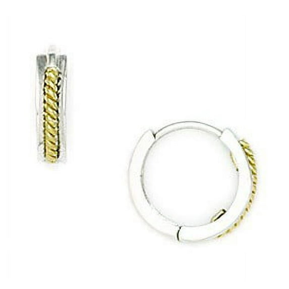 14k Yellow and White Gold Small Two Tone Hinged Earrings - Measures 11x12mm