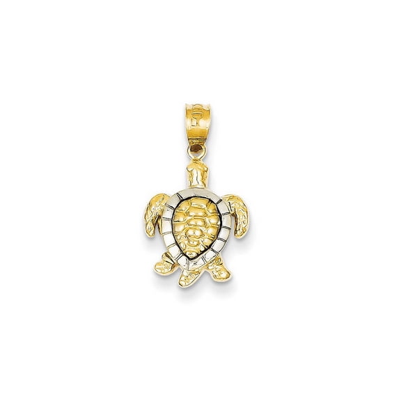 14k Yellow and White Gold Turtle Charm - 1.6 Grams - Measures 20x12mm Wide