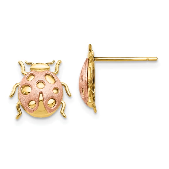 14k Yellow and White Gold Two-Tone Ladybug Post Earrings Length 14mm