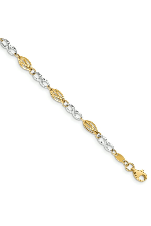 14k Yellow and White Gold Two-Tone Polished Infinity Symbol 7.5in Bracelet Length 7.5 Inch